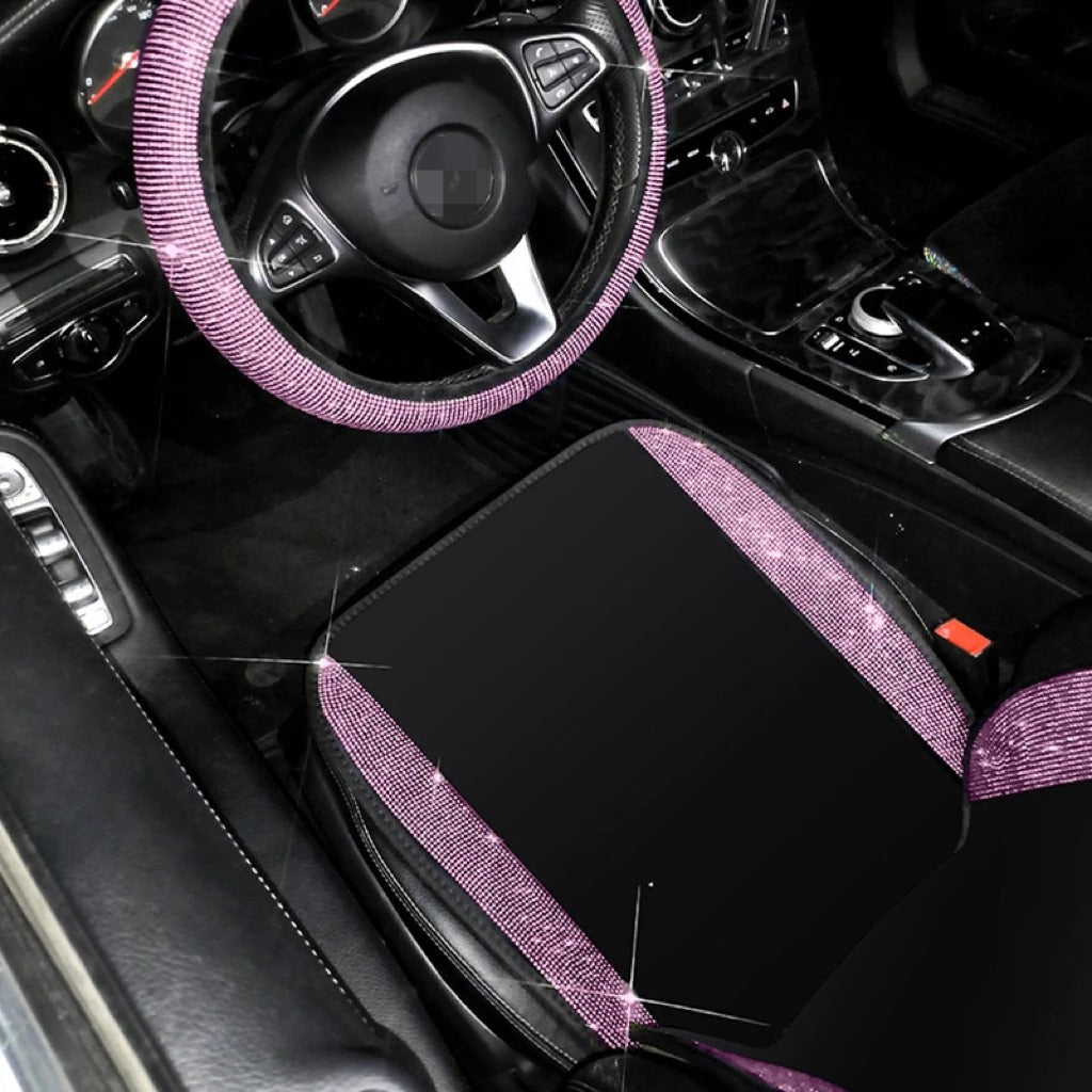 Cute Pink Rhinestone Car Seat Cover – Ice Silk Anti-Slip Cushion with Sparkling Crystal Design, Gift For Mother's Day 2025 - Delicate Leather