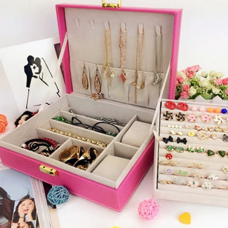 Large Capacity Double-Layer Jewelry Storage Box - Delicate Leather