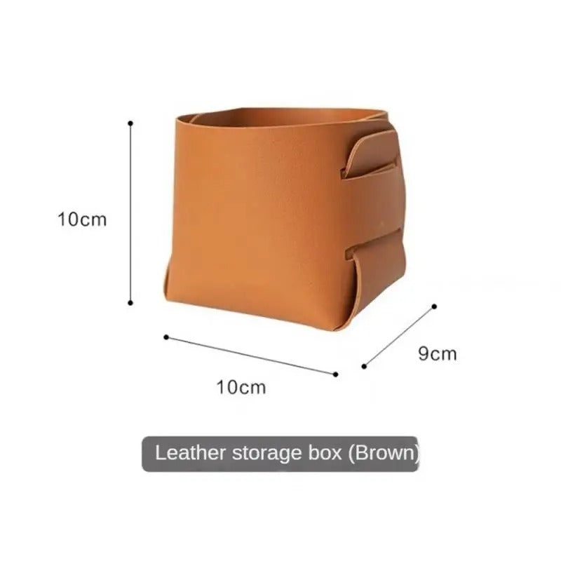 Leather Storage Box, Cosmetics Remote Control Pen Key Basket, Desktop Sundries Storage, Home Organization - Delicate Leather