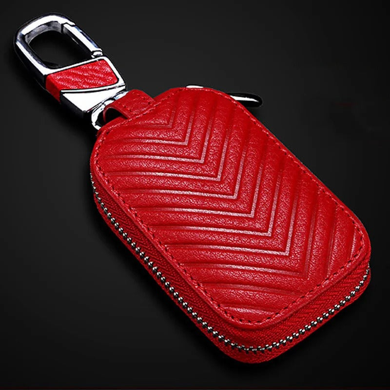 Universal Leather Car Key Case – Smart Flip Remote Cover & Keychain Organizer - Delicate Leather