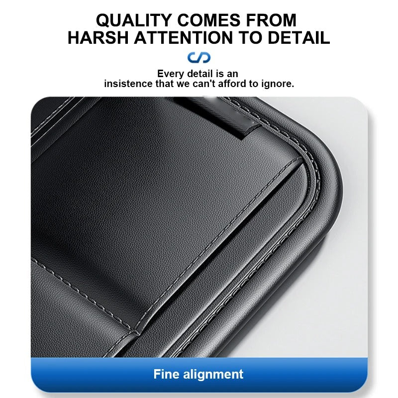 Luxury Car Sun Visor Organizer - Universal Visor Panel Storage Bag - PU Leather Multi-Pocket Auto Storage Pouch with Glasses Box - Delicate Leather