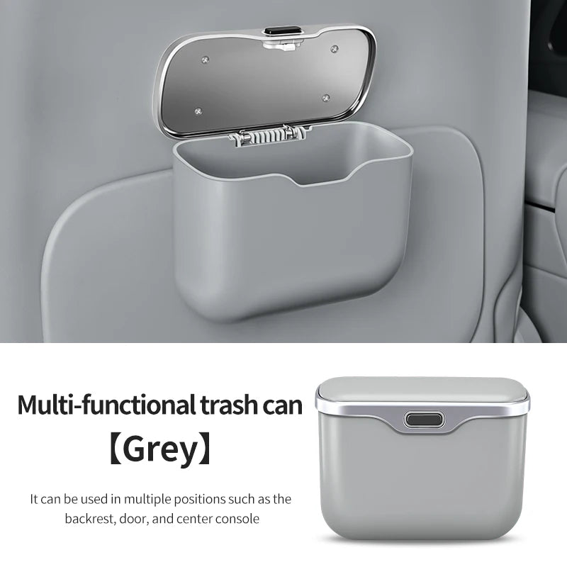 Car Trash Can with Creative Lid – Waterproof Hanging Storage Bin and Garbage Bag Holder - Delicate Leather