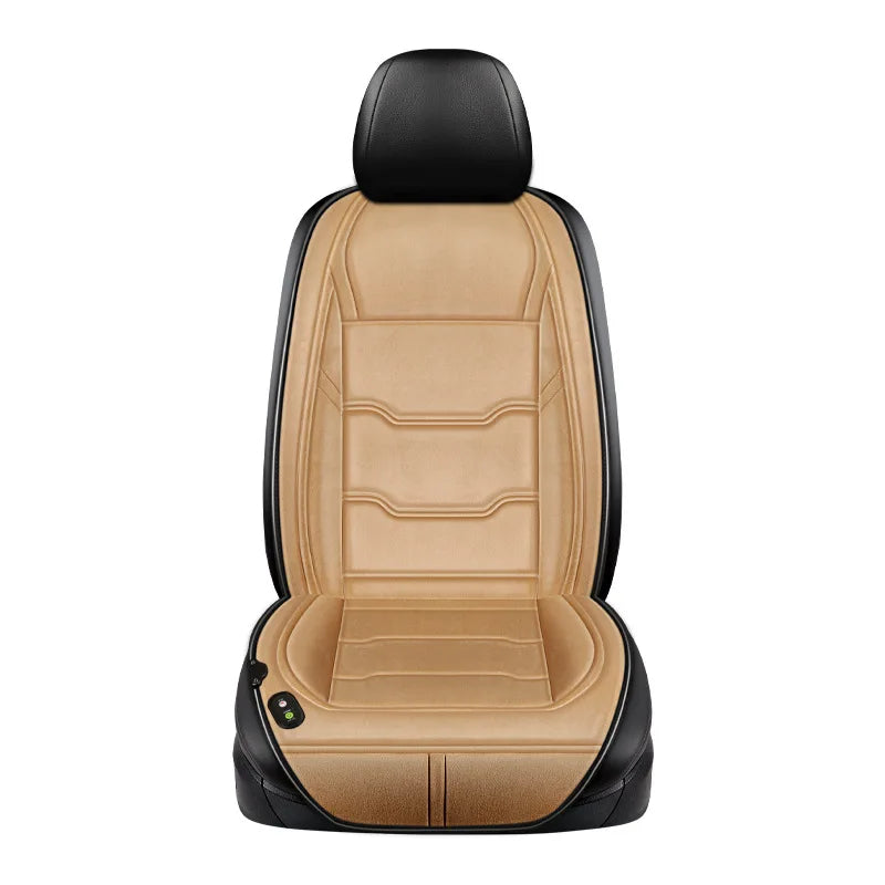 12V/24V Heated Car Seat Cover – Universal Fast-Heating Winter Seat Cushion with Auto Power Protection - Delicate Leather