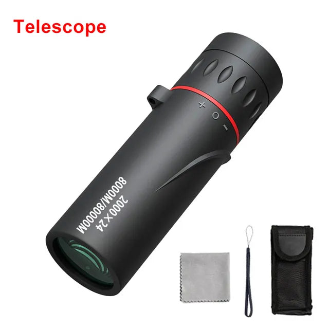 High-Definition 2000x24 Mini Monocular Telescope with Mobile Phone Holder - Compact and Portable for Outdoor Camping, Hunting, and Birdwatching Adventures - Delicate Leather