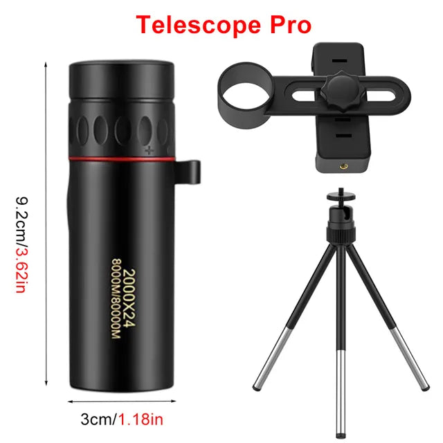 High-Definition 2000x24 Mini Monocular Telescope with Mobile Phone Holder - Compact and Portable for Outdoor Camping, Hunting, and Birdwatching Adventures - Delicate Leather