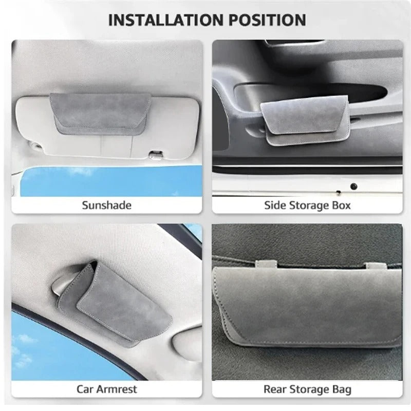 Car Glasses Eyeglasses Holder - Suede Sun Glasses Clip Storage - Leather Visor Organizer - Delicate Leather