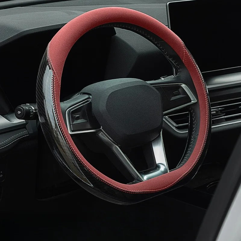 Carbon Fiber Steering Wheel Cover – Universal Fit, Non-Slip, Breathable Grip - Delicate Leather