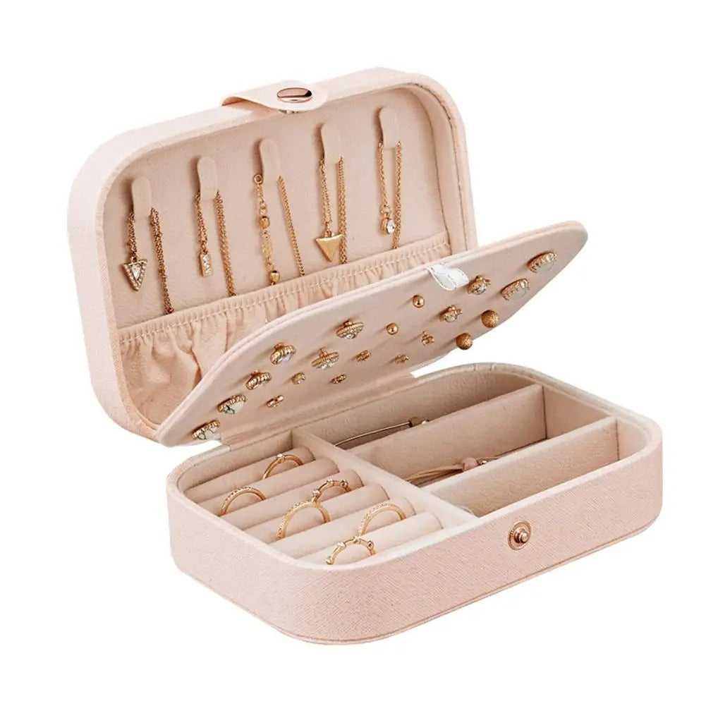 Portable Jewelry Box - Jewelry Organizer Display Travel Case, 2 Layer Leather Jewelry Box for Women, Large Capacity, Lockable Organizer Holder - Delicate Leather
