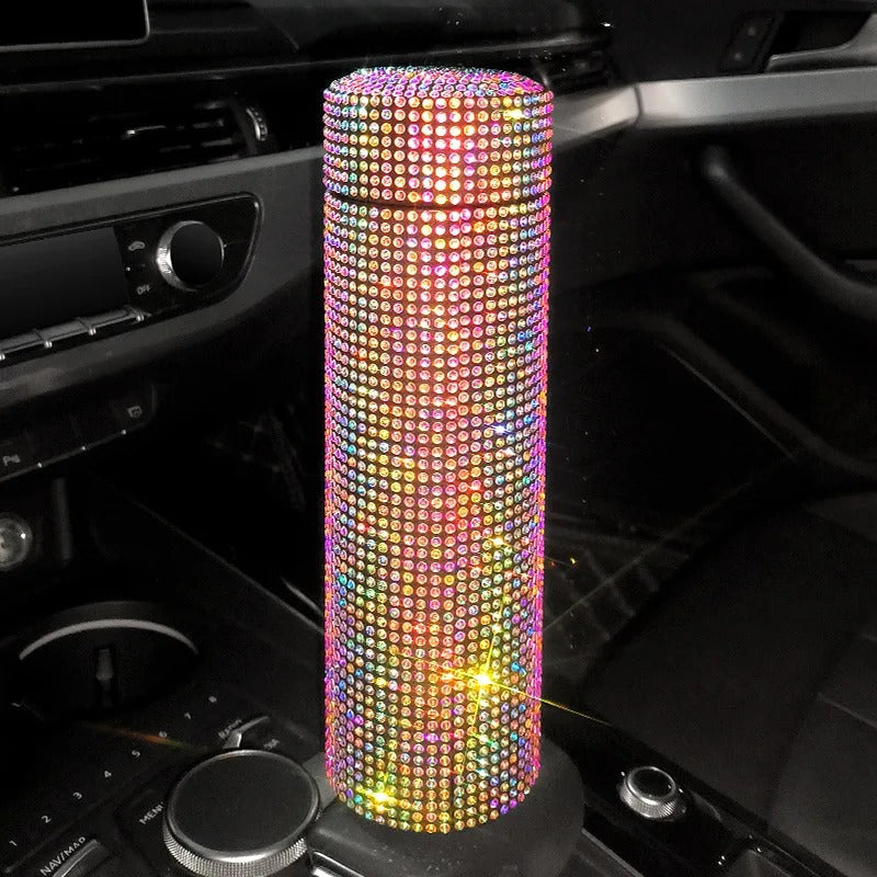 500ml Bling Rhinestone Thermos Bottle – Stainless Steel Vacuum Flask & Car Tumbler - Delicate Leather