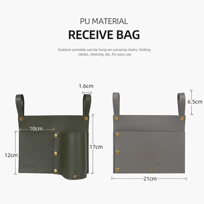 Portable Leather Hanging Storage Bag - Outdoor Camping Chair & Folding Table Organizer - Delicate Leather
