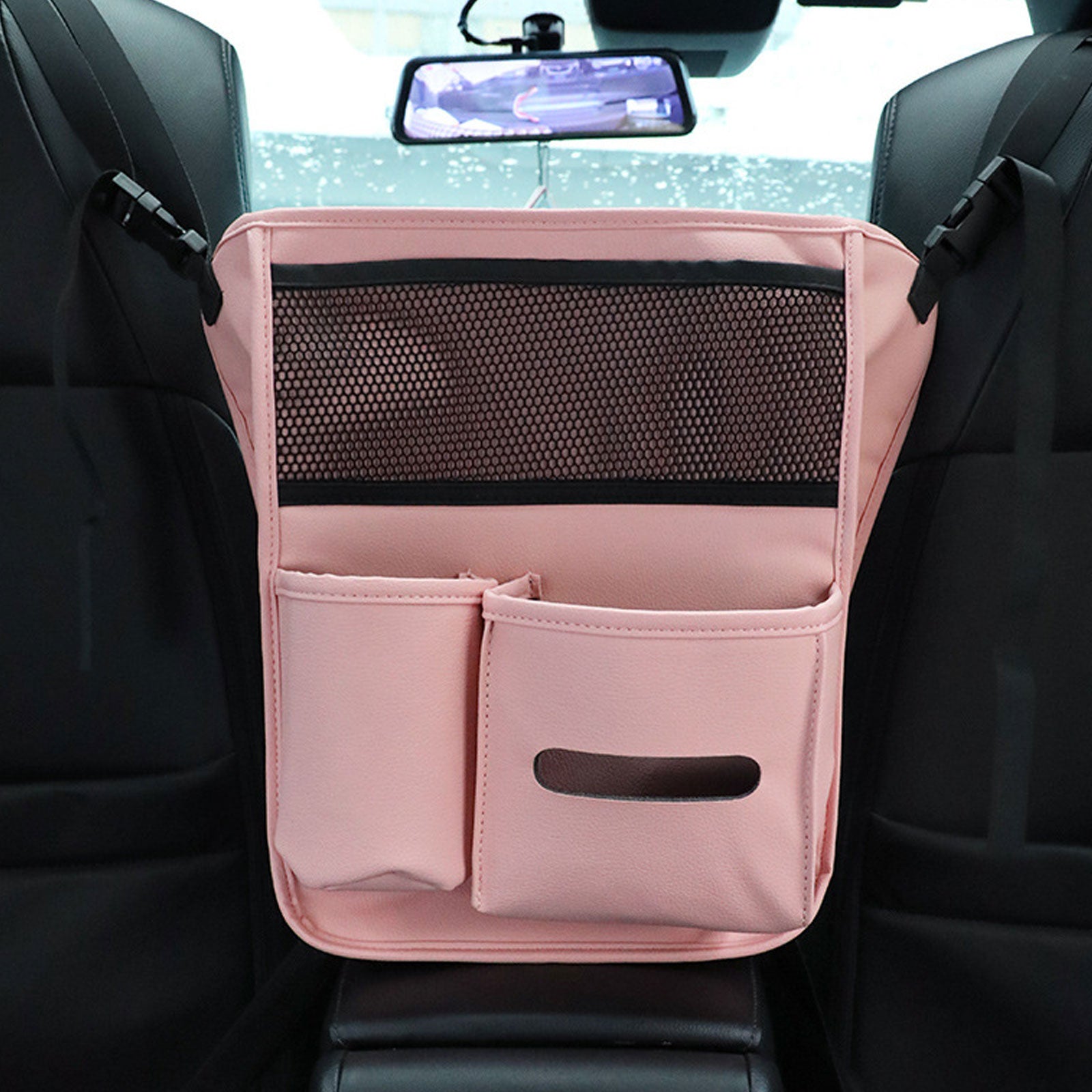 Leather Car Storage Bag - Interior Auto Seat Middle Box Organizer - Delicate Leather