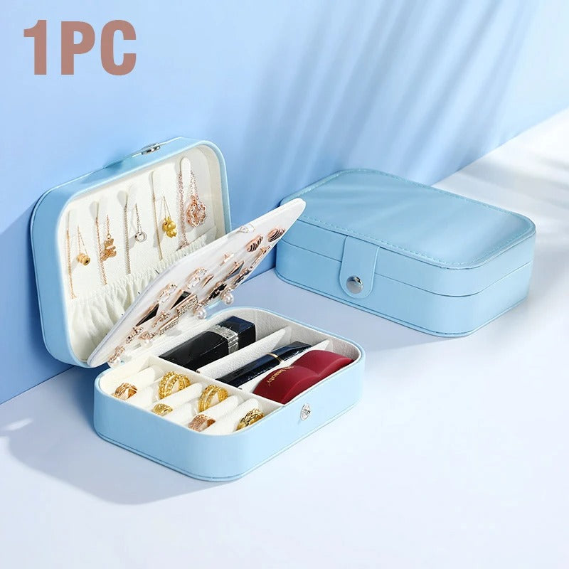 Double Layer PU Leather Portable Travel Jewelry Box - Storage Organizer Packaging Case for Earrings, Rings, Necklaces - Delicate Leather