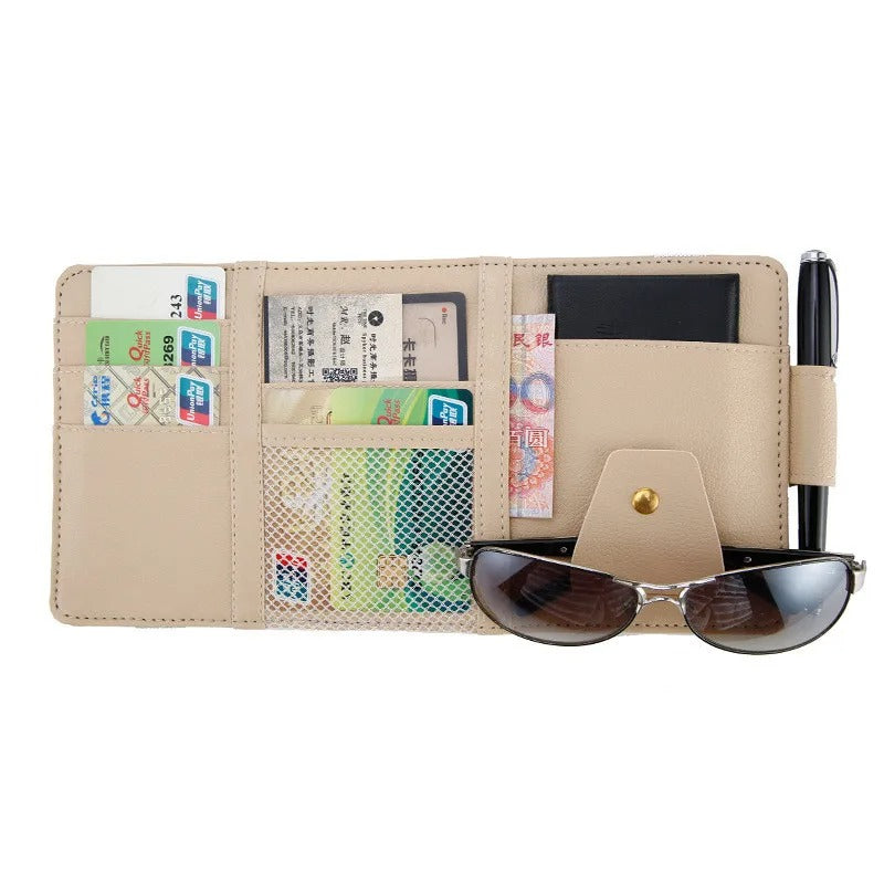Car Styling Visor Organizer - Auto Sun Visor Storage Pouch - Delicate Leather