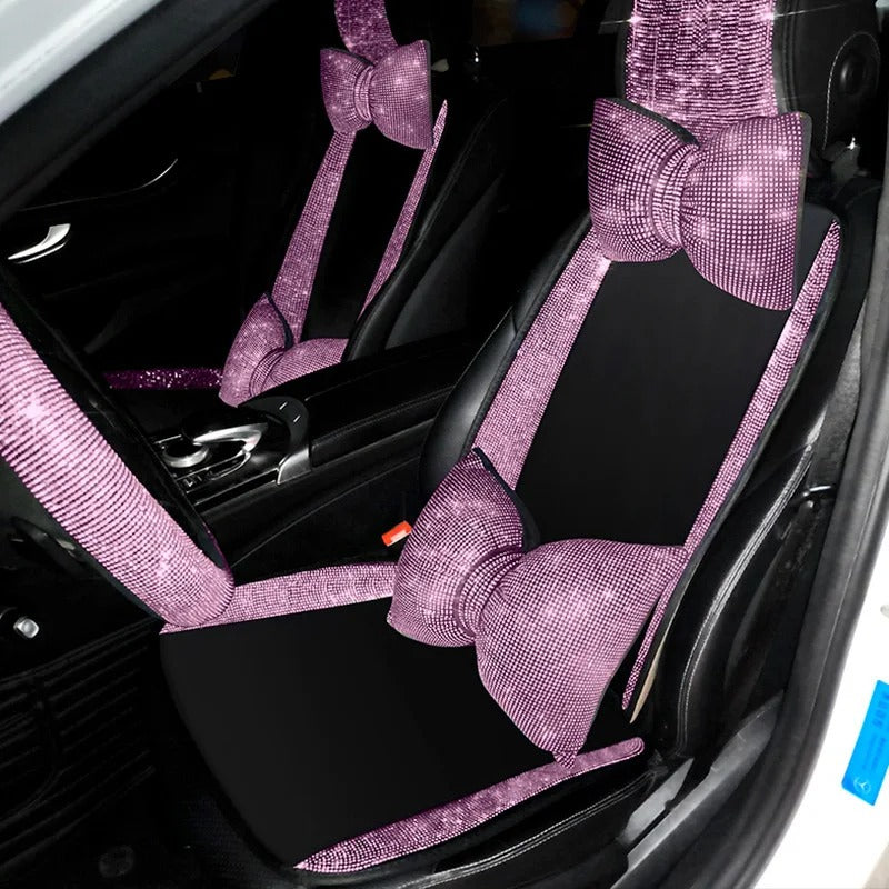 Cute Pink Rhinestone Car Seat Cover – Ice Silk Anti-Slip Cushion with Sparkling Crystal Design, Gift For Mother's Day 2025 - Delicate Leather