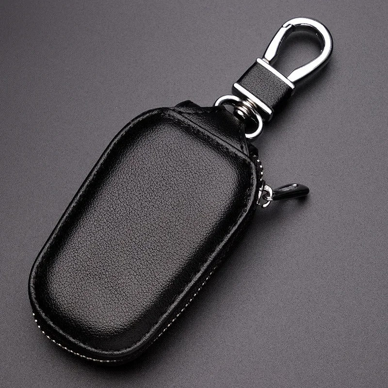 Leather Car Key Holder – Zipper Keychain Organizer with Metal Hook - Delicate Leather