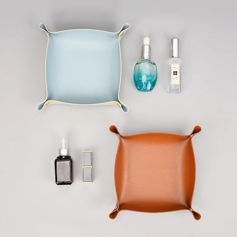 Desktop PU Leather Organizer Key Tray - Multi Folding Storage Box - Delicate Leather