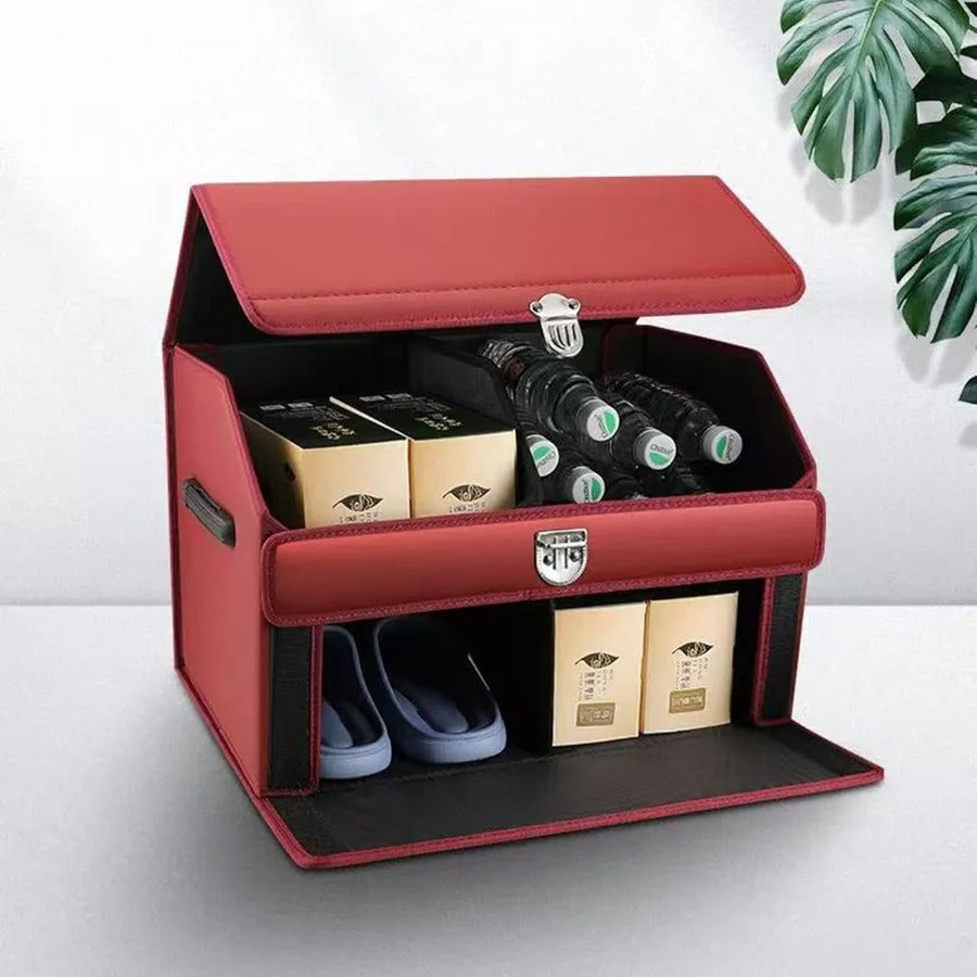 Large-Capacity Double-Layer Car Trunk Storage Box – PU Leather Organizer for Cars & SUVs - Delicate Leather