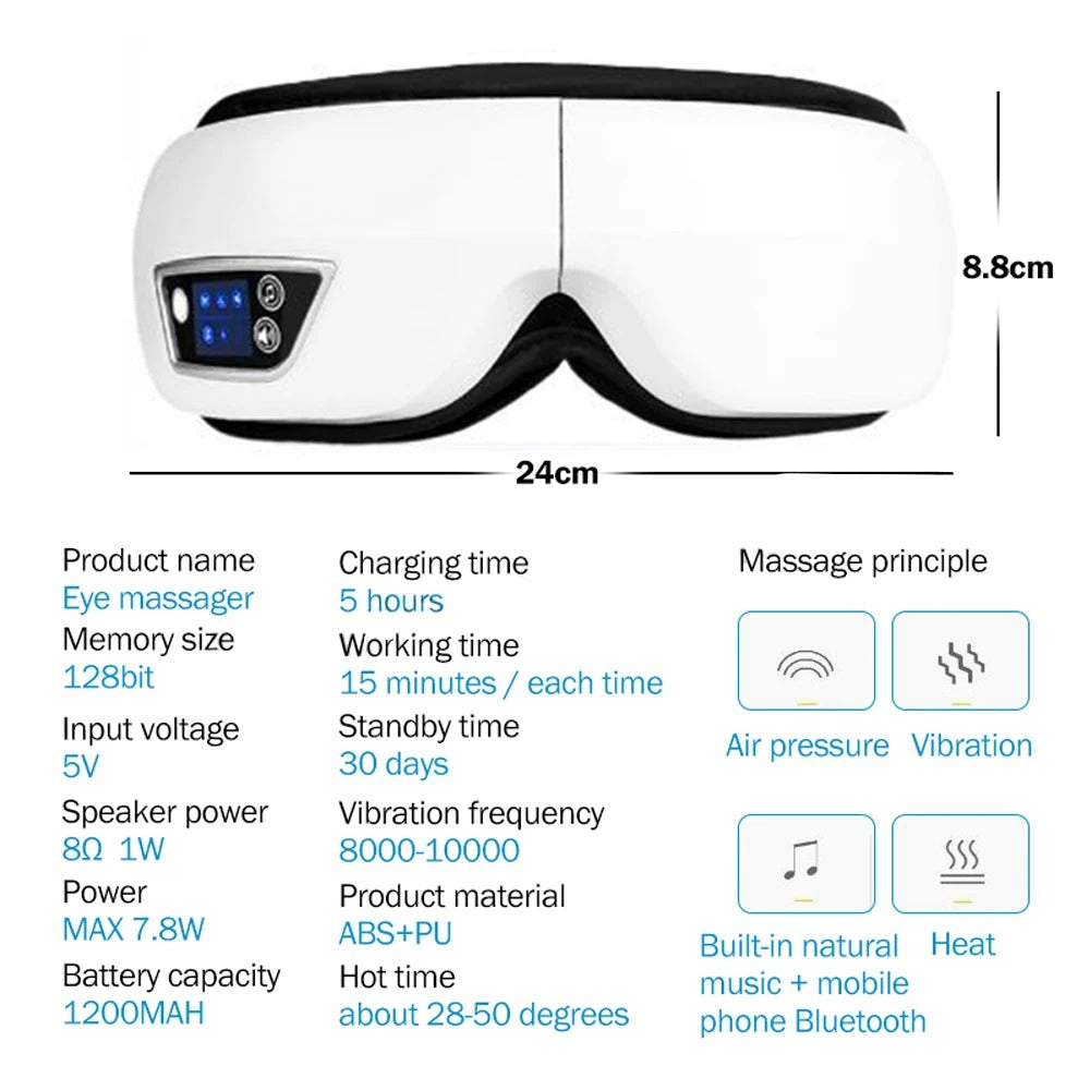6D Smart Eye Massager with Heat & Air Compression – Bluetooth Music, Sleep Mask, Anti-Fatigue Eye Care - Delicate Leather
