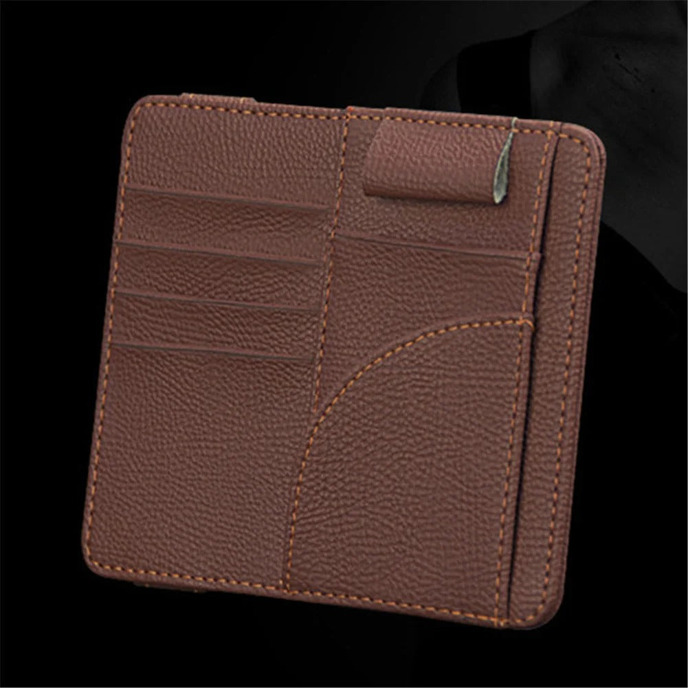 Multi-Purpose Car Sun Visor Organizer Auto Sunshade Ticket Card Pen Storage Holder Pouch Pocket Car Interior Accessory - Delicate Leather