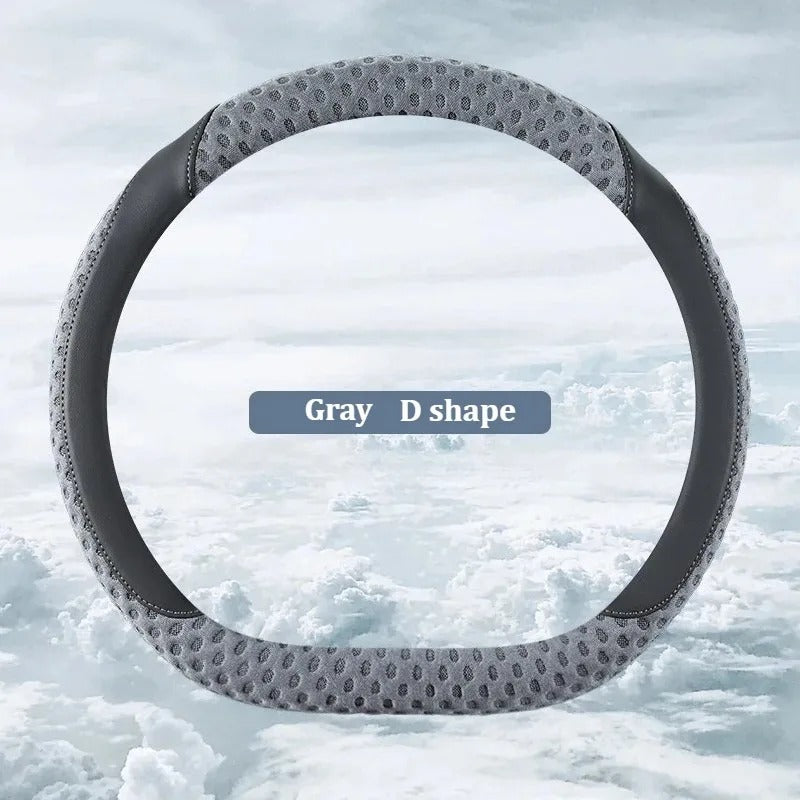 PU Leather Steering Wheel Cover with 3D Cooling Fabric – Anti-Slip All-Season Comfort - Delicate Leather