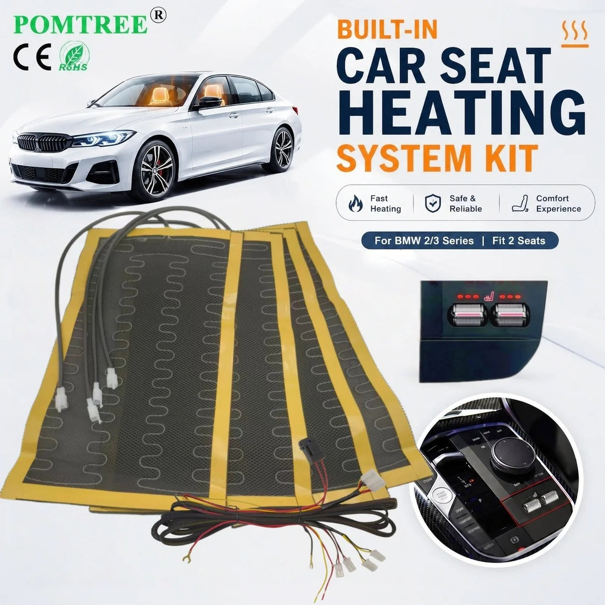 Built-In Car Seat Heater Kit for 2 Seats – 12V Alloy Wire Heating Pads with Special Switch, Universal Winter Seat Heater - Delicate Leather