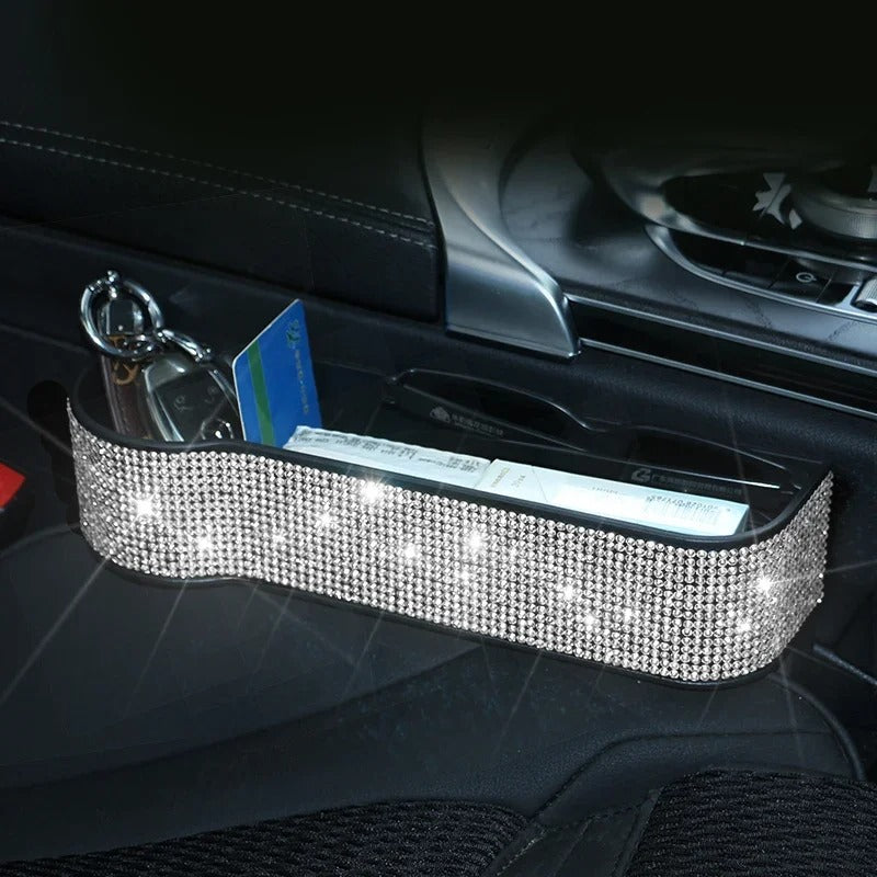 Shiny Diamond Car Seat Gap Filler & Organizer – Stylish Storage Box with Cup Holder, Gift For Mother's Day 2025 - Delicate Leather