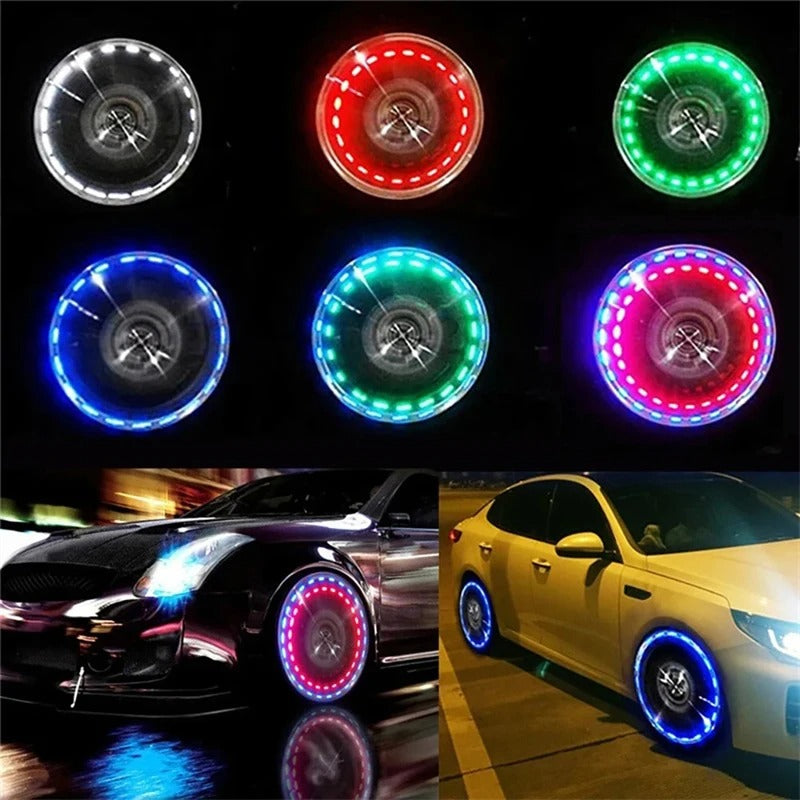 Solar LED Valve Cap Lights - Waterproof Flashing Colorful LED Tire Lights for Car - 4 PCS - Delicate Leather