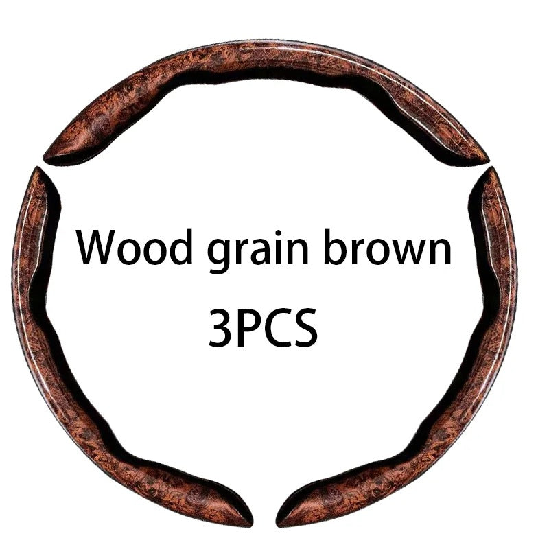 Universal Wood Grain Steering Wheel Cover 38cm – Breathable Non-Slip Sweat-Absorbent Car Steering Wheel Protector - Delicate Leather