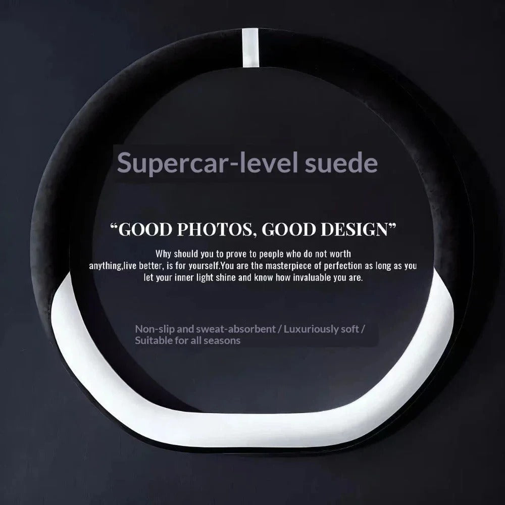 Suede Leather Steering Wheel Cover – Anti-Slip Breathable Universal 37–38cm Fit - Delicate Leather