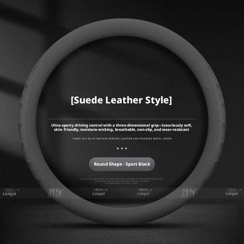 Nappa Leather Steering Wheel Cover – Universal Round & D-Shape Anti-Slip All-Season Grip - Delicate Leather