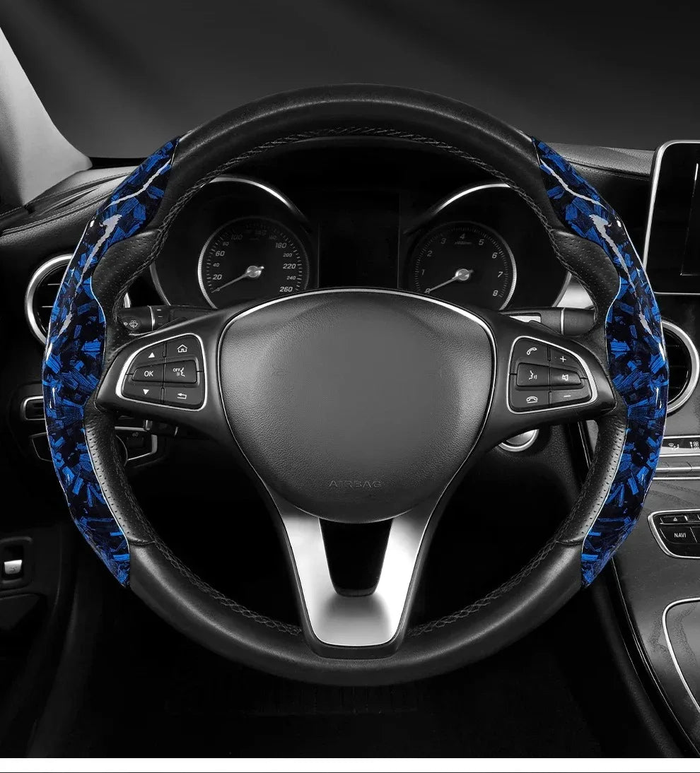 Luxury Glitter Forged Carbon Fiber Steering Wheel Cover – 3D Textured, Anti-Slip, Universal Fit & Easy Installation - Delicate Leather