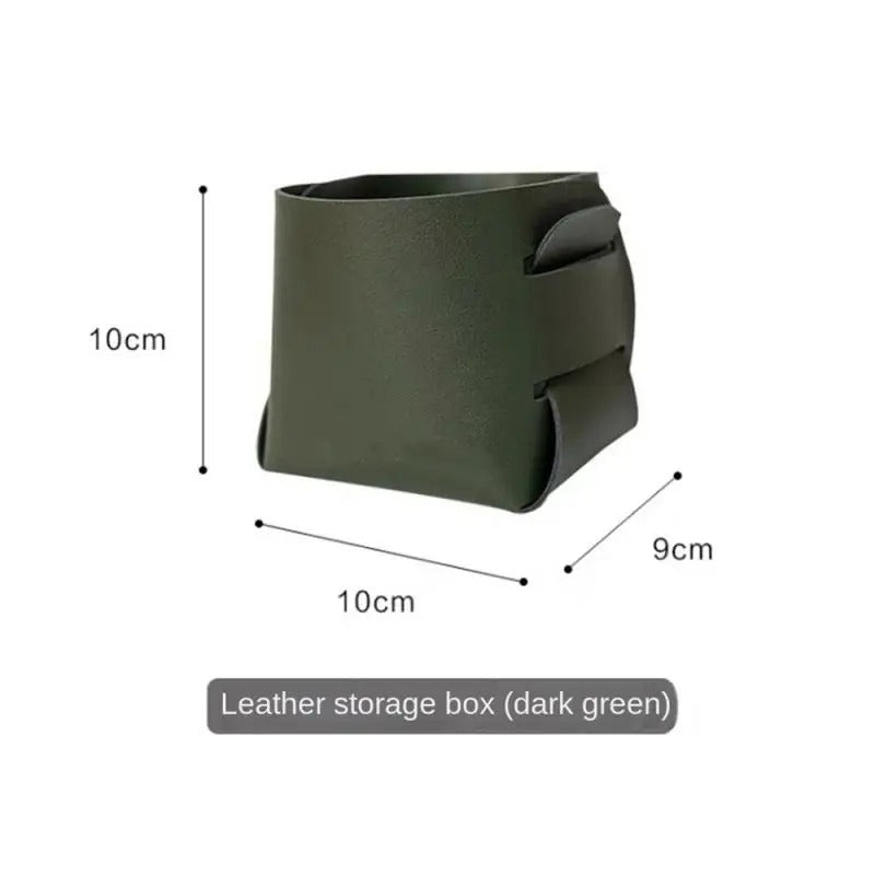 Leather Storage Box, Cosmetics Remote Control Pen Key Basket, Desktop Sundries Storage, Home Organization - Delicate Leather