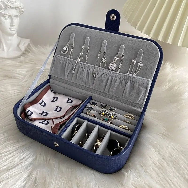 Jewelry Box - Portable Jewelry Organizer Travel Case Leather Earrings Necklace Ring Display Jewelry Storage Box