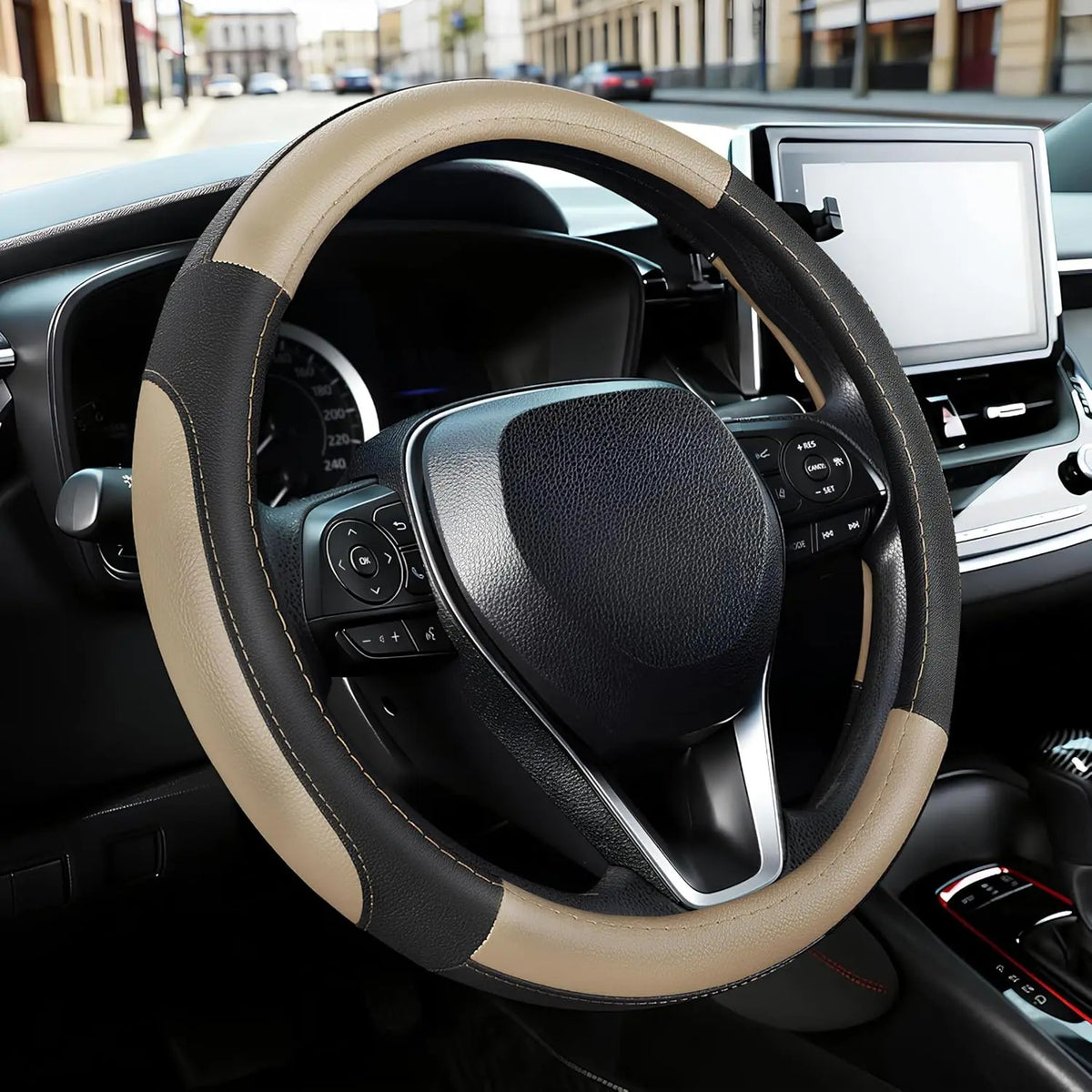 Microfiber Leather Steering Wheel Cover – Universal 38 cm Non-Slip Grip - Delicate Leather