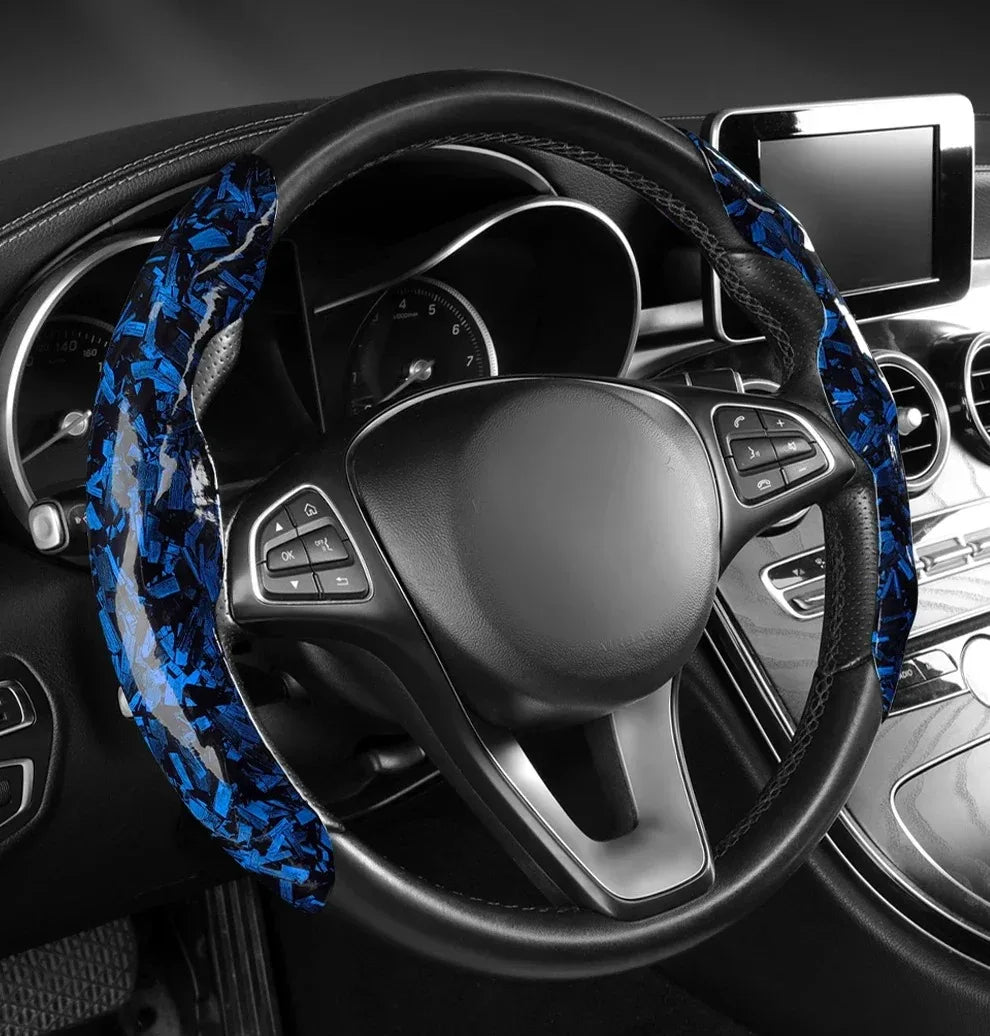 Luxury Glitter Forged Carbon Fiber Steering Wheel Cover – 3D Textured, Anti-Slip, Universal Fit & Easy Installation - Delicate Leather