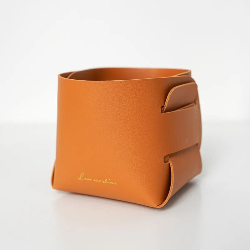 Folding Desktop Leather Storage Box Nordic PU Storage Tray - Delicate Leather