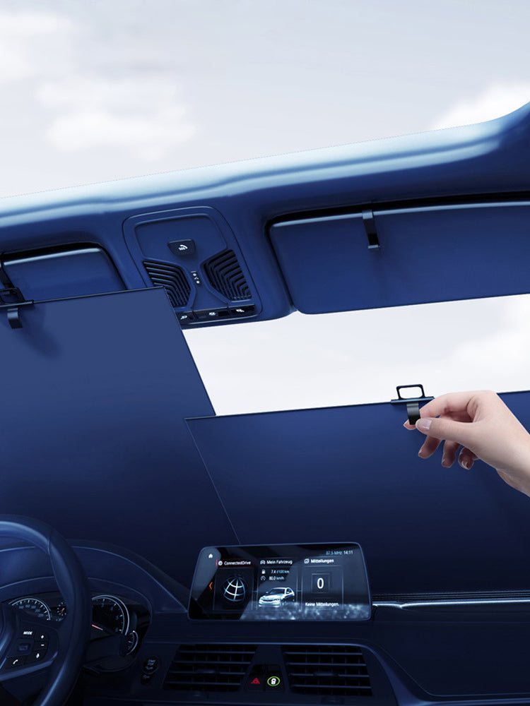 Retractable Windshield Sunshade Sun Visor for Car, Foldable UV Block Car Sunshade Cover with Hook and Suction Cups - Delicate Leather