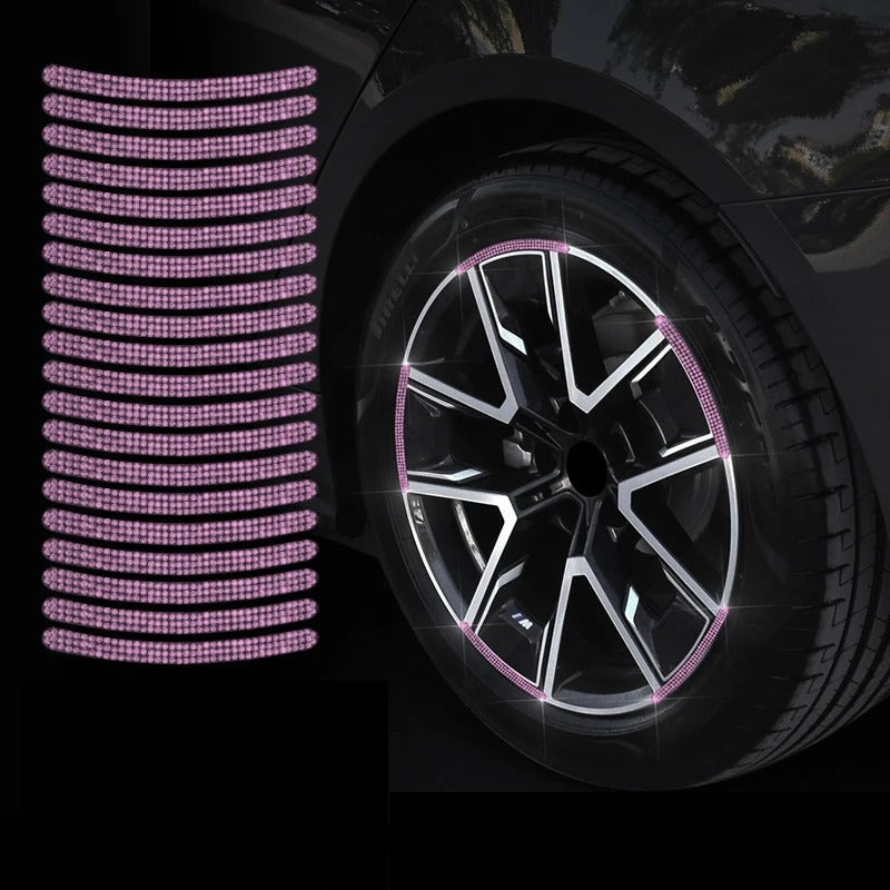 20Pcs Bling Rhinestone Car Tire Rim Stickers – Reflective Safety Warning Strips & Wheel Hub Decoration for Women - Delicate Leather