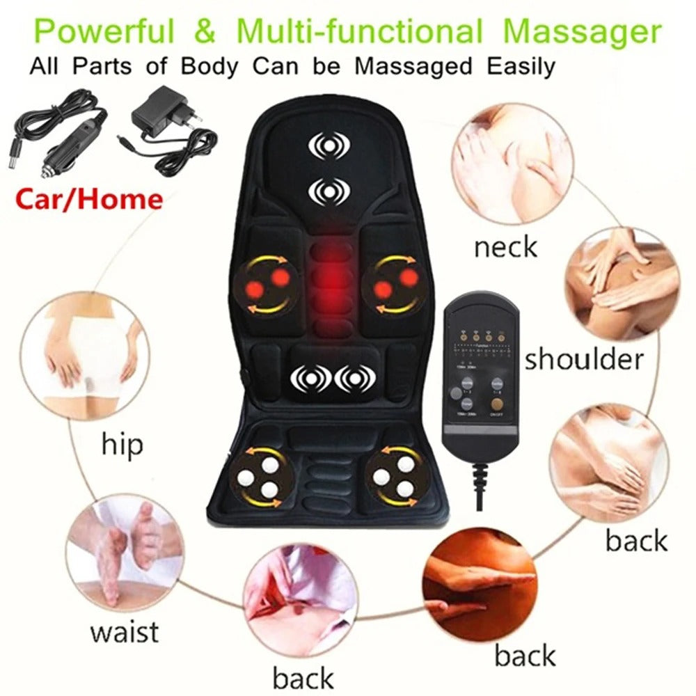Electric Massage Chair Pad with Heat - Vibrating Back Massager Cushion for Car, Home, Office Lumbar Pain Relief with Remote - Delicate Leather