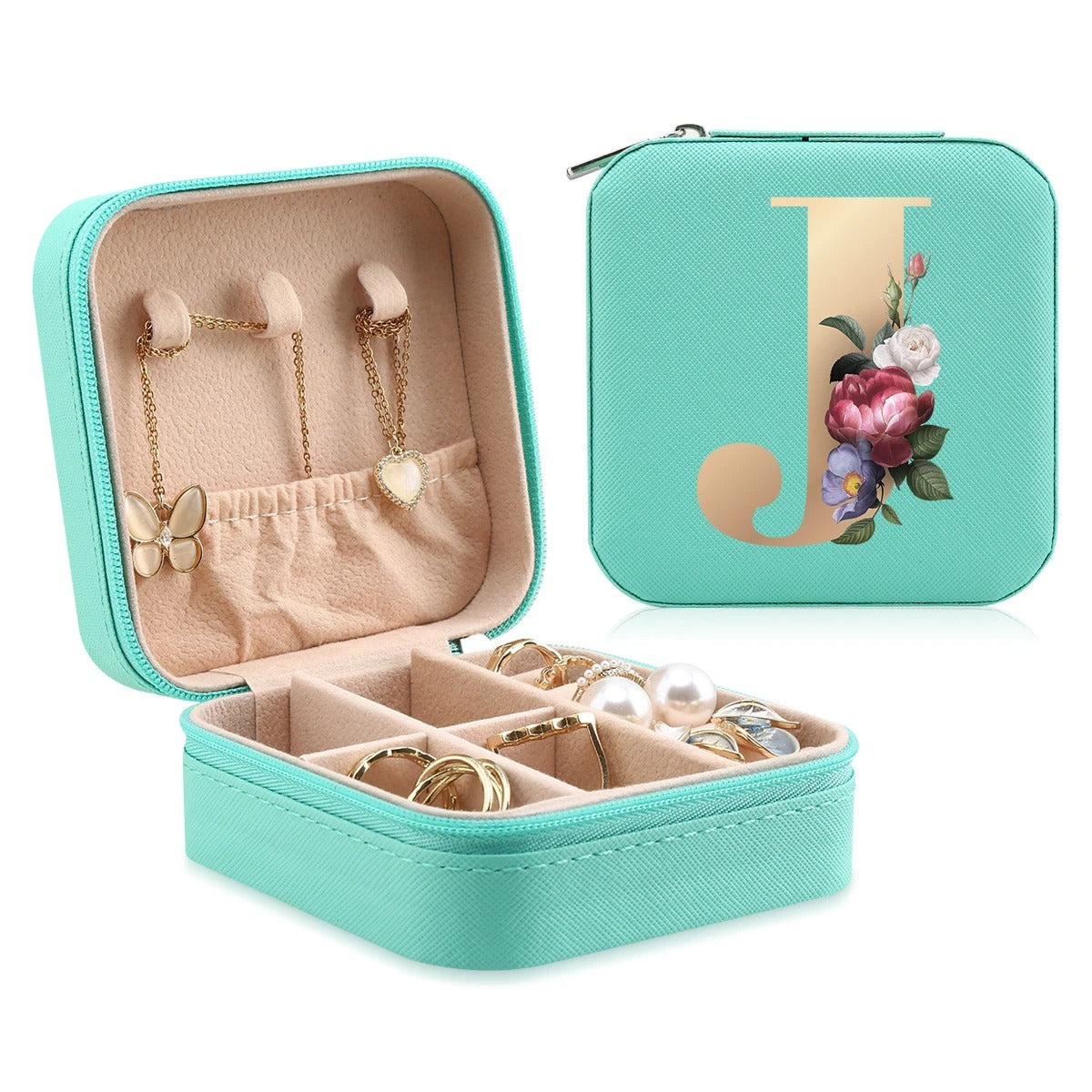 A-Z Letter Portable Mini Jewelry Storage Box - Delicate Leather
