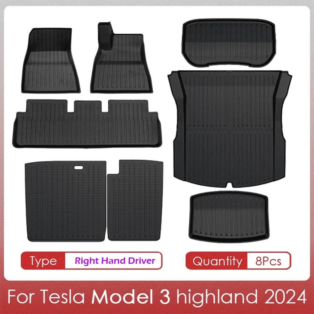 TPE Floor Mats & Cargo Liner for Tesla Model 3 Highland 2024–2025 – Waterproof, Anti-Slip, Left/Right-Hand Drive Compatible - Delicate Leather