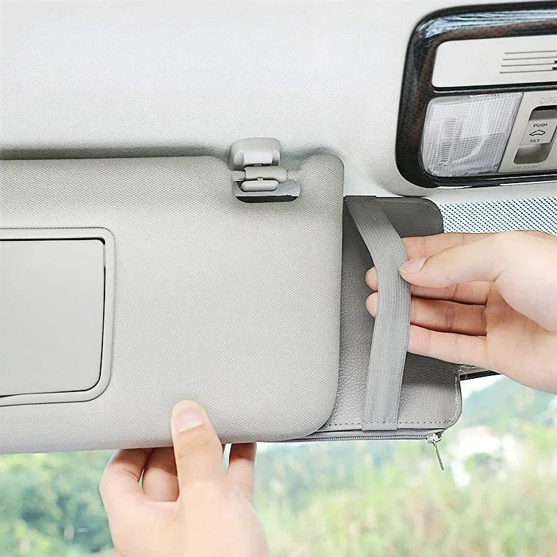 Car Sun Visor Organizer - Multi-Pocket Auto Interior Accessories Pocket Organizer - Delicate Leather