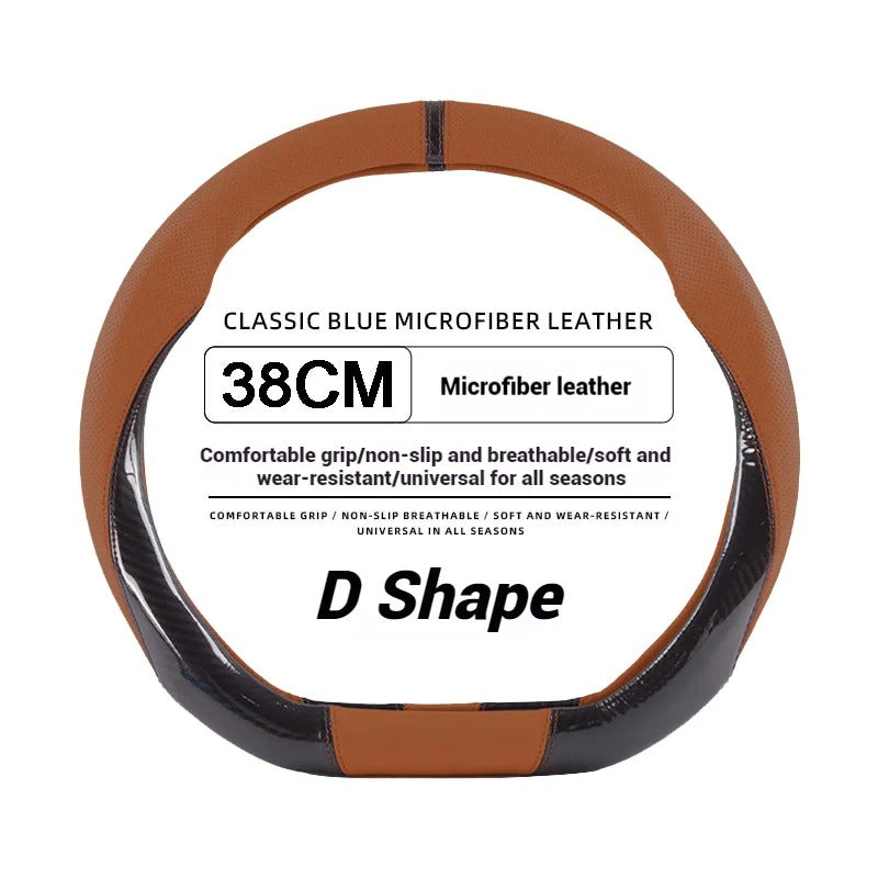 38CM Leather Car Steering Wheel Cover – Anti-Slip O/D Shape Comfortable Grip - Delicate Leather