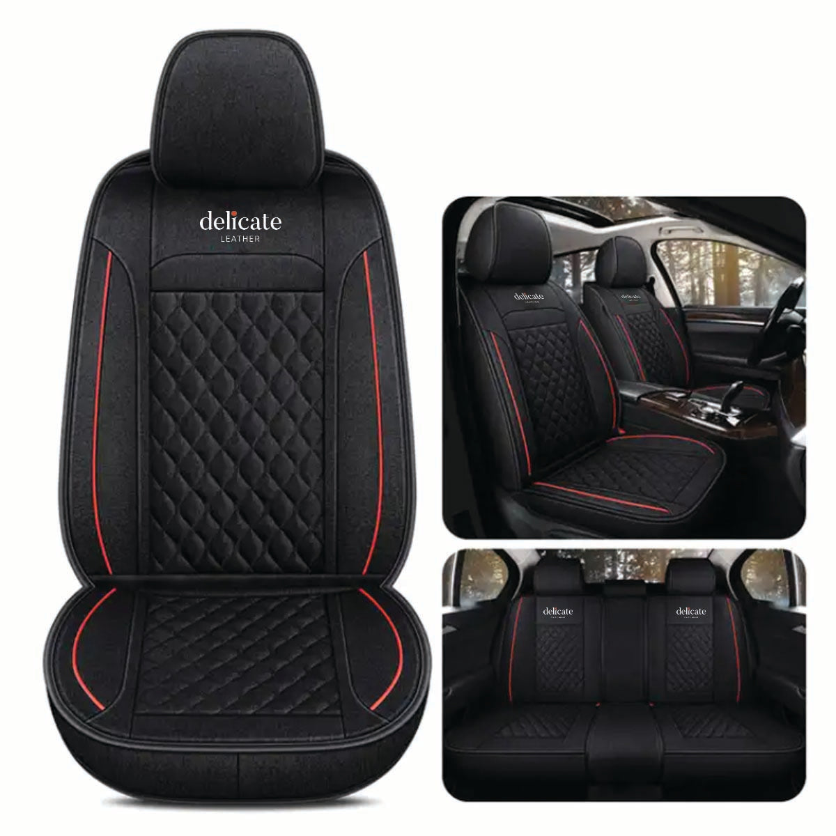 Delicate Leather Deluxe Universal Car Seat Cover Collection: Full Set of Premium Luxury Vehicle Seat Protectors - Delicate Leather