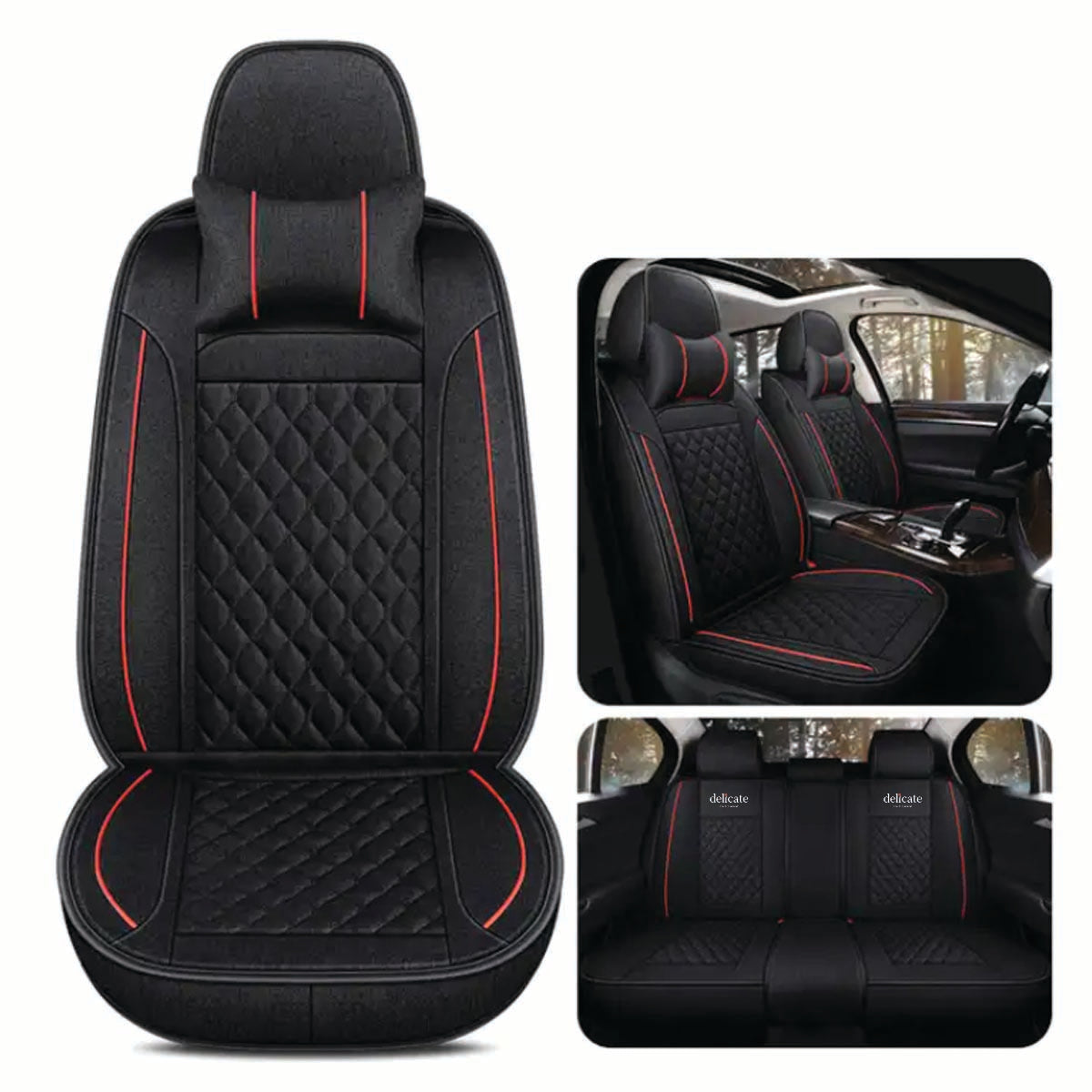 Delicate Leather Deluxe Universal Car Seat Cover Collection: Full Set of Premium Luxury Vehicle Seat Protectors - Delicate Leather