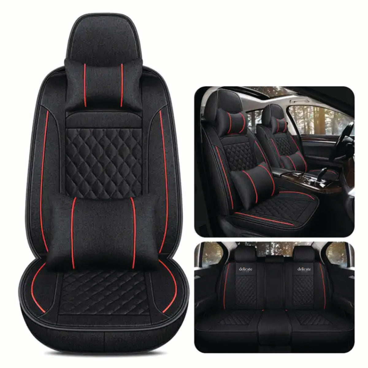 Delicate Leather Deluxe Universal Car Seat Cover Collection: Full Set of Premium Luxury Vehicle Seat Protectors - Delicate Leather