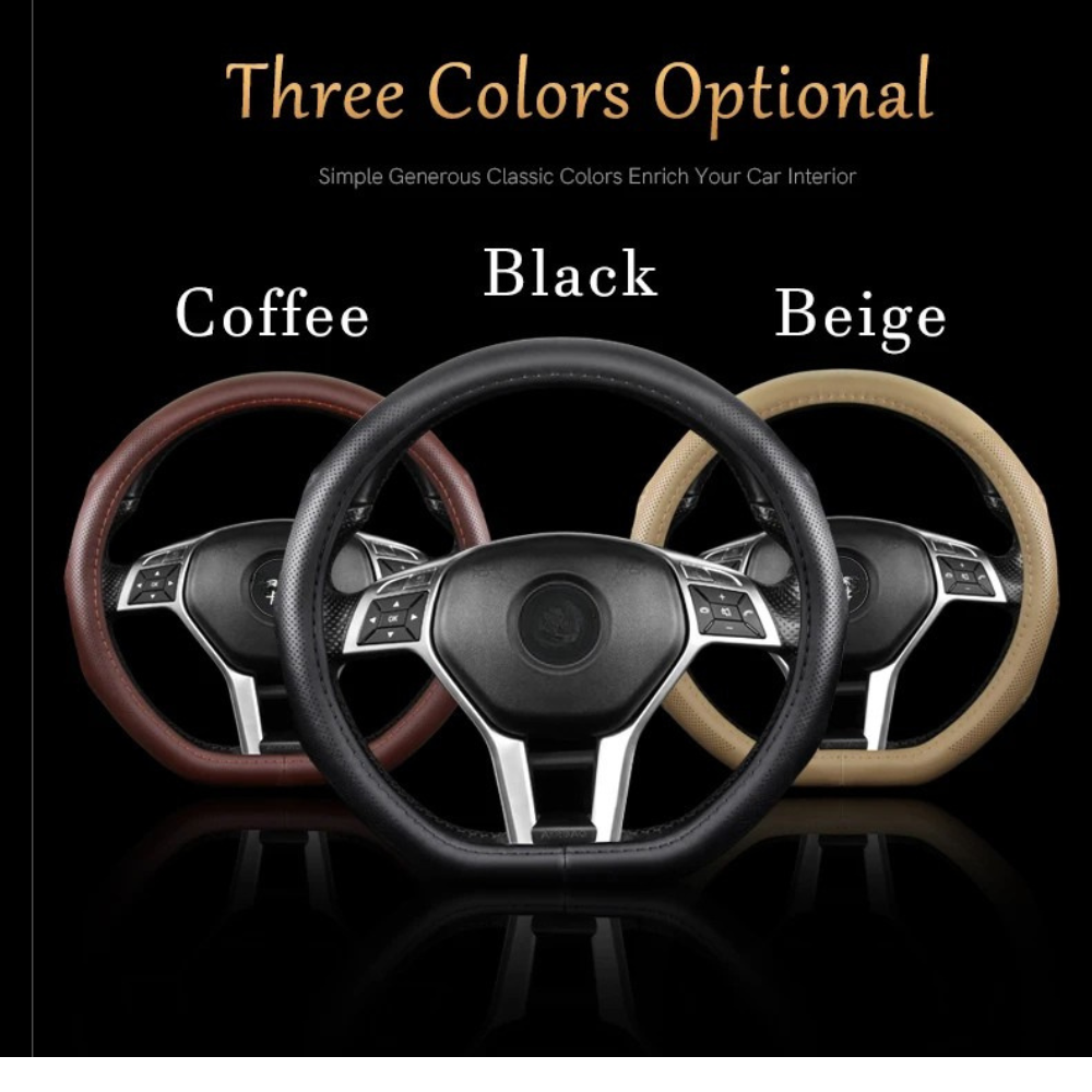 Breathable Leather Car Steering Wheel Cover – Universal 38CM, D/O Shape, Anti-Slip - Delicate Leather