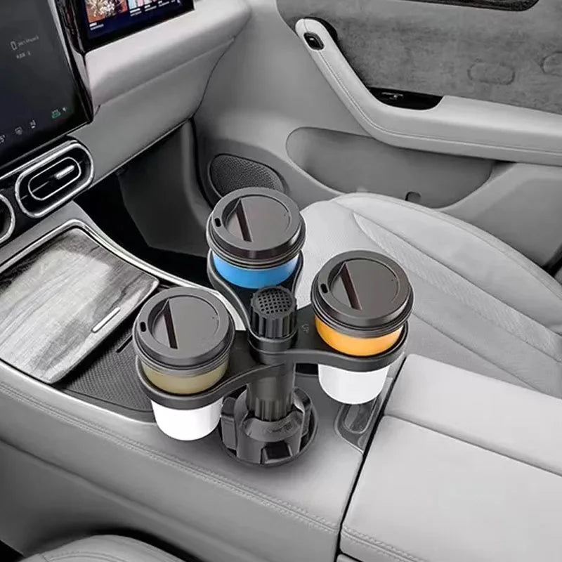 360° Rotating Car Cup Holder Expander – Adjustable Insert Adapter for Bottles & Drinks - Delicate Leather