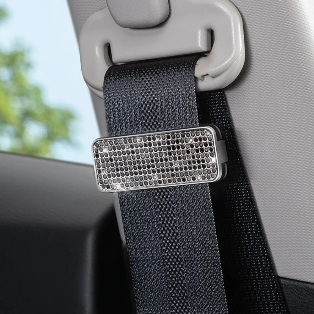 Rhinestone Car Seat Belt Limiter – Bling Adjustable Anti-Skid Safety Belt Clip Clamp for Women - Delicate Leather