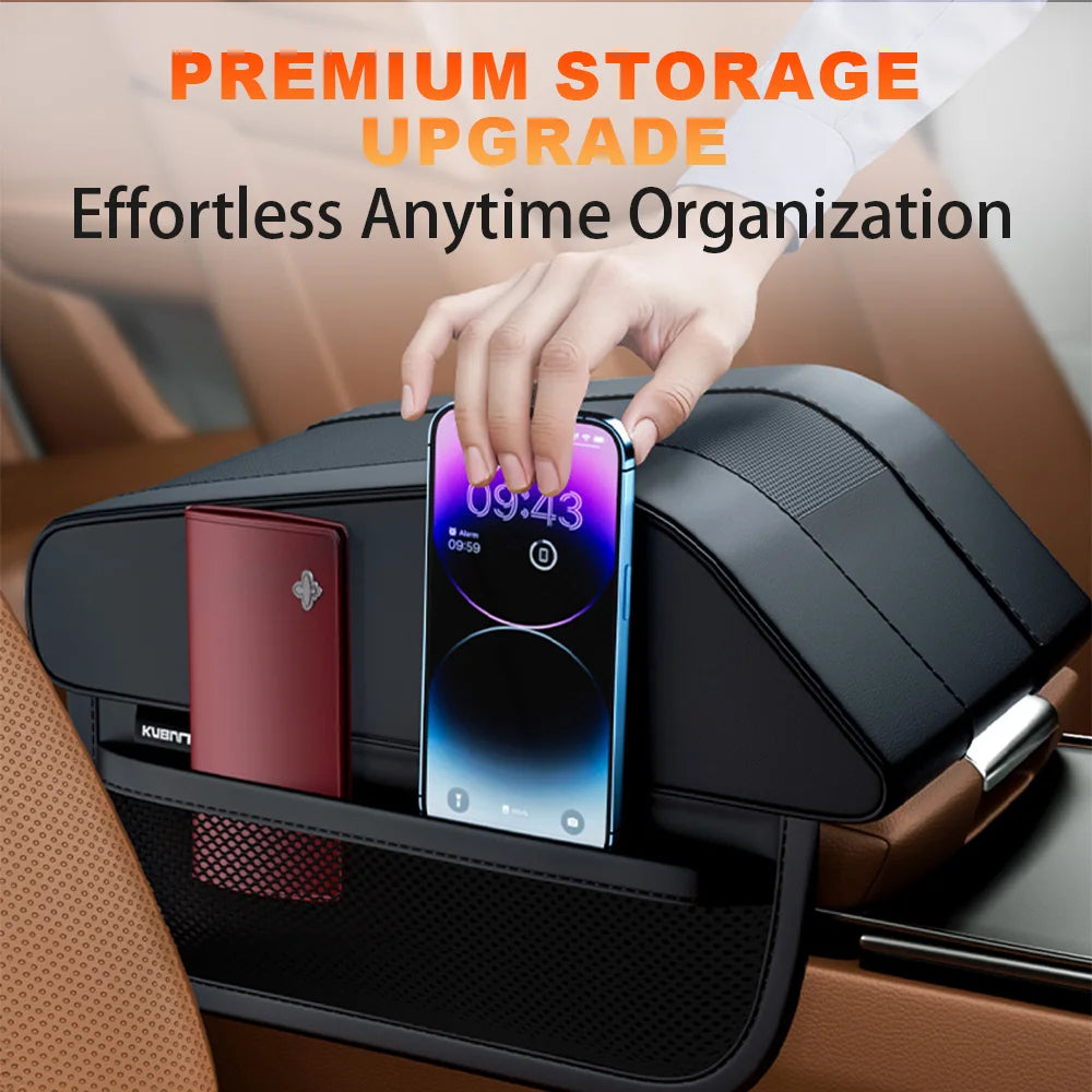 PU Leather Car Armrest Height Pad – Universal Center Console Cushion with Storage Pocket - Delicate Leather